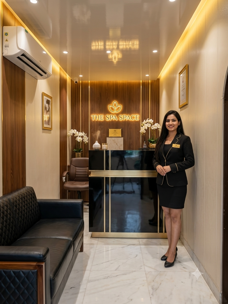 Reception area at The Spa Space in Sector 14 Gurugram